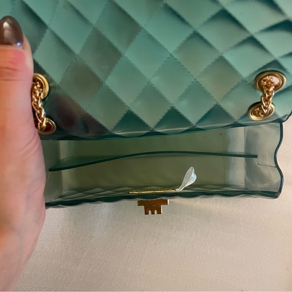 Deluxity Los Angeles Jelly Gold Chain Tufted Purse, Green/Blue, NWT - Picture 5 of 5